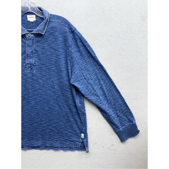 Todd Snyder Long-Sleeve Rugby Polo Shirt in Indigo Blue Size Large - Picture 2 of 6